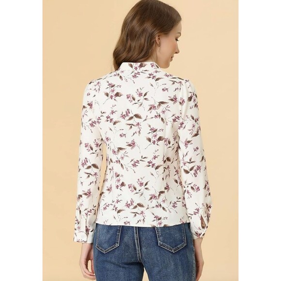 New Allegra K Women's Floral Print V Neck Office Long Sleeve Blouse, S - Picture 5 of 5